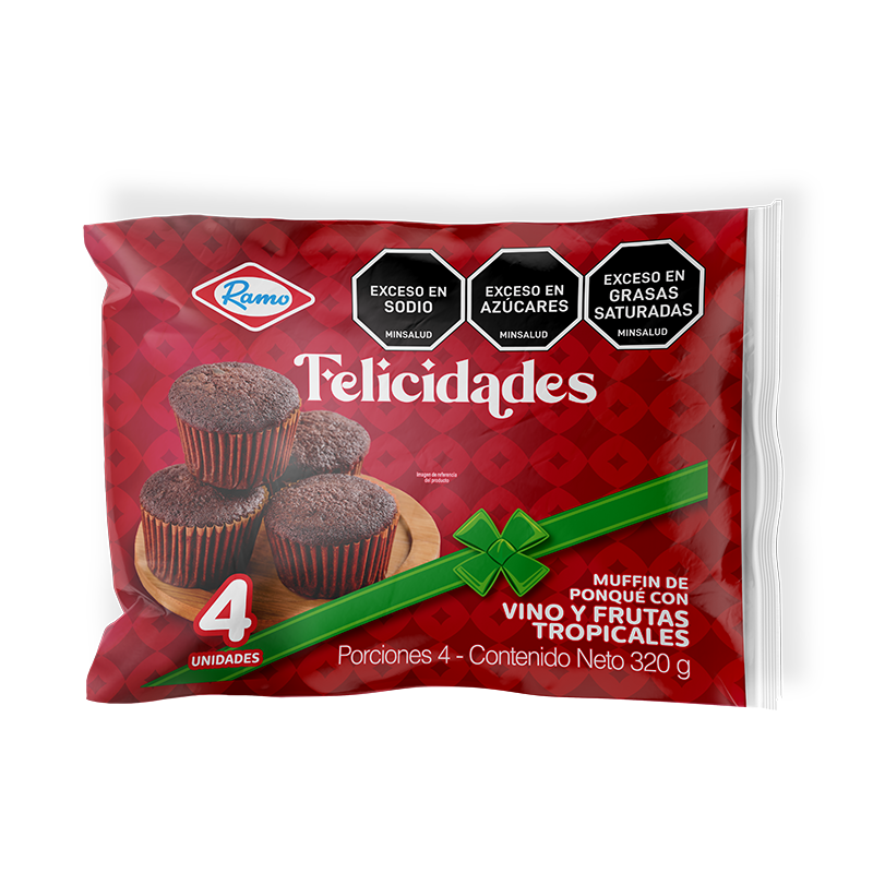 Muffin De Ponqué Con Vino Y Frutas Tropicales Ramo Felicidades 4 Unidades 320Gr