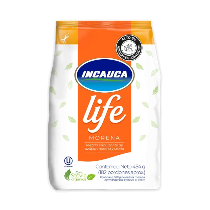 Azúcar Incauca Life Morena Con Stevia Bolsa 454Gr