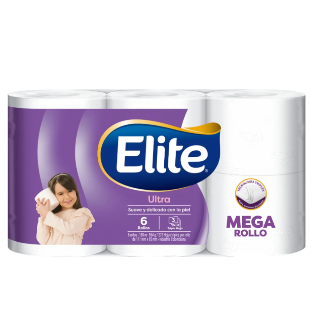 Papel Higiénico Elite Ultra Megarollo Triple Hoja  6 Unidades