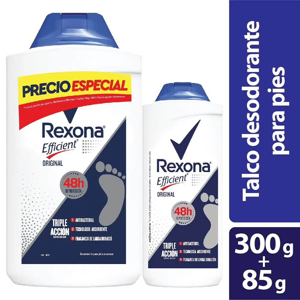 Talco Rexona Efficient 300Gr Gratis Talco 85Gr