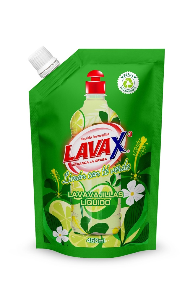 Lavavajilla Líquido LavaX3 Limón Te Doypack 450Ml