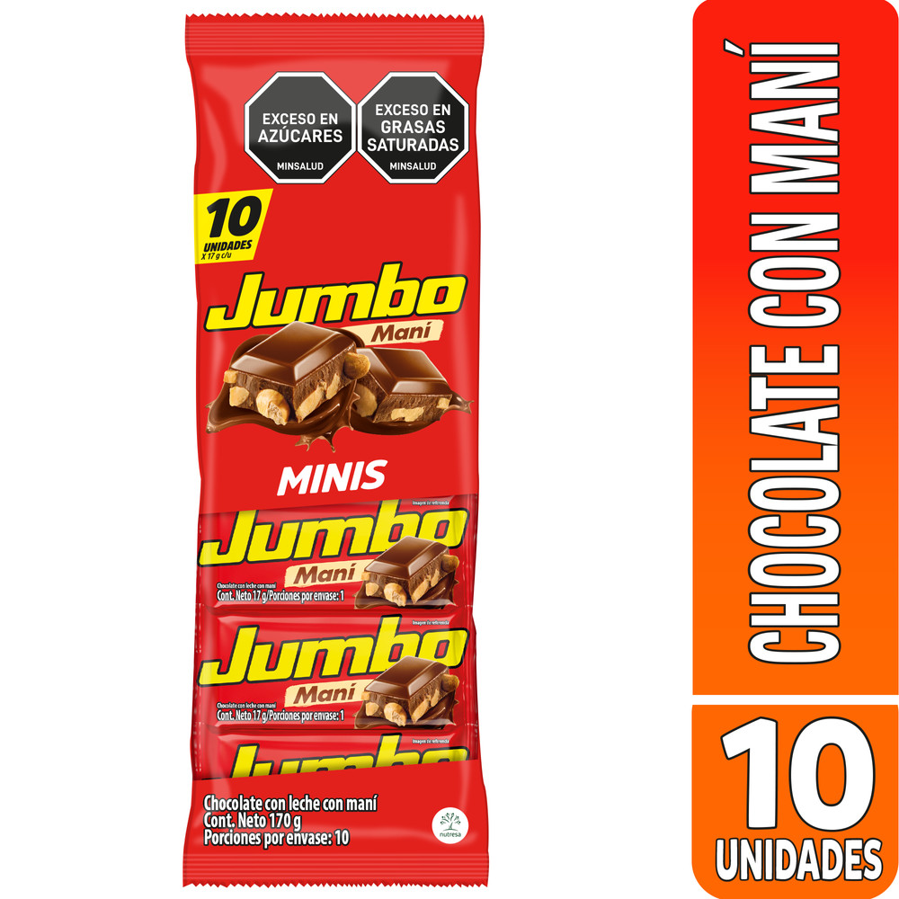 Chocolatina Jumbo Maní 10 Unidades 17Gr C/U