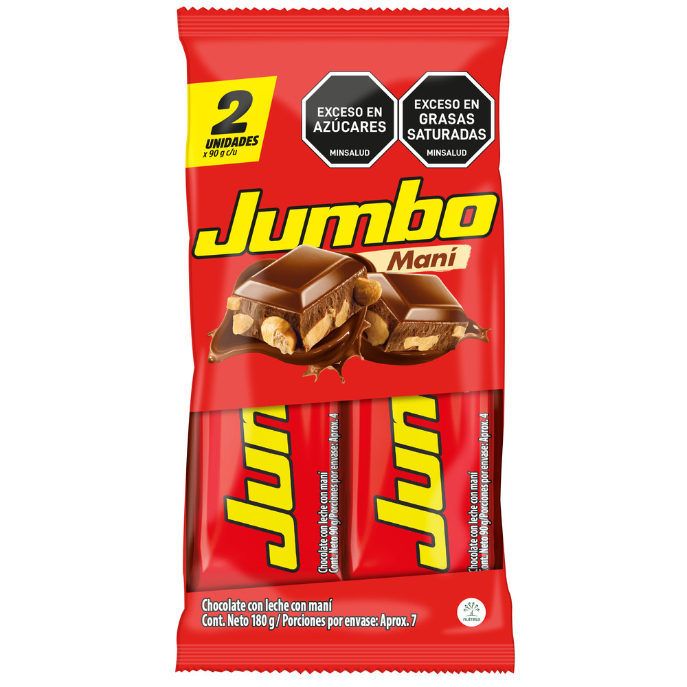 Chocolatina Jumbo Maní 2 Unidades 90Gr C/U