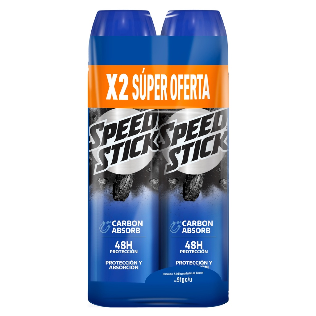 Desodorante Speed Stick Carbón Spray 2 Unidades 91Ml Precio Especial
