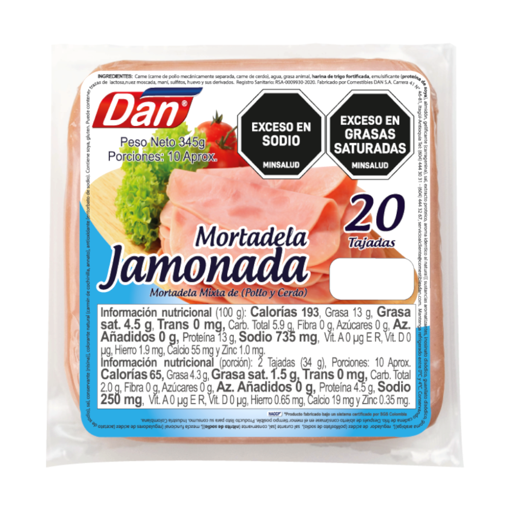 Mortadela Jamonada Dan 20 Unidades 345Gr