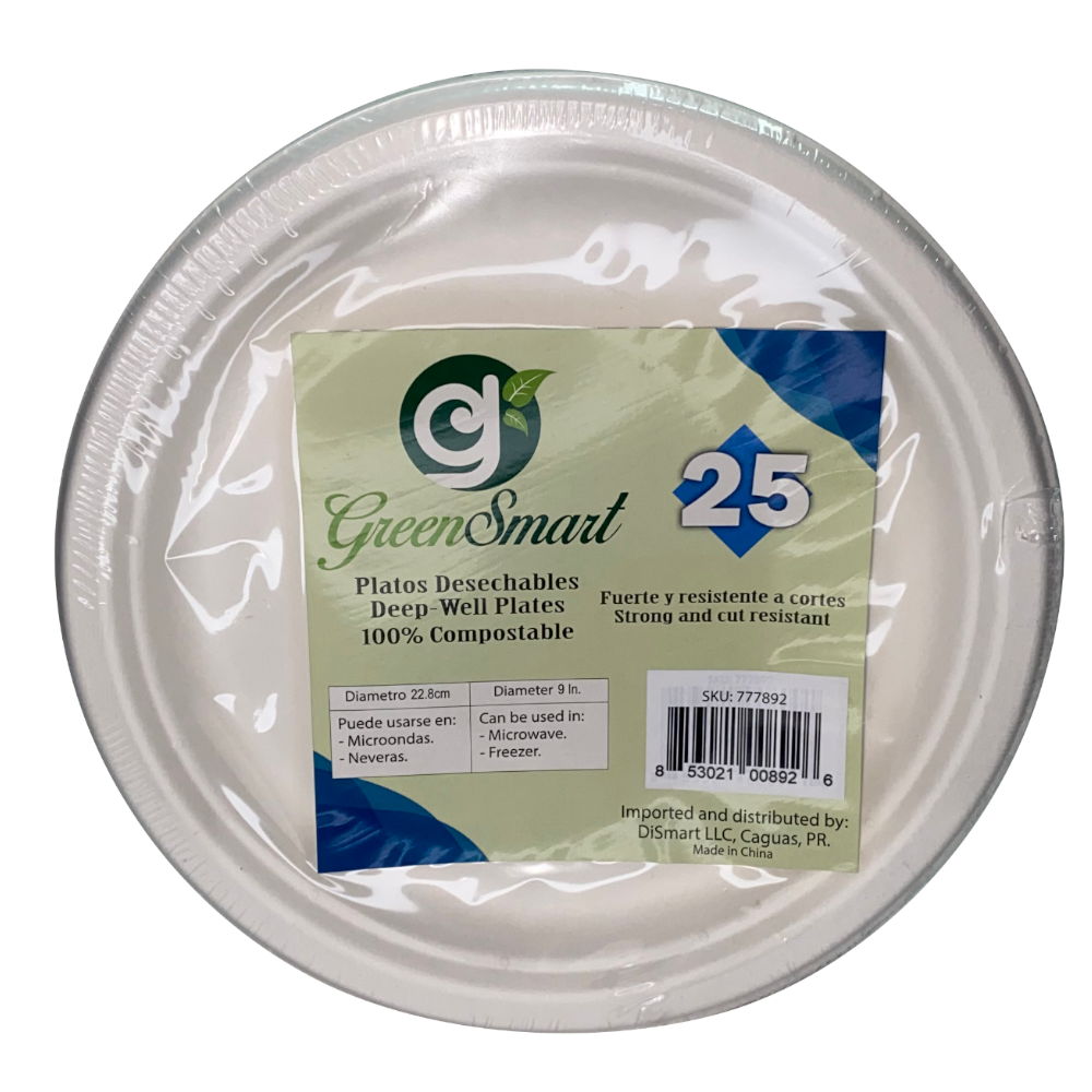 Platos Desechables Redondo Greensmart Compostable 22,9Cm 25 Unidades