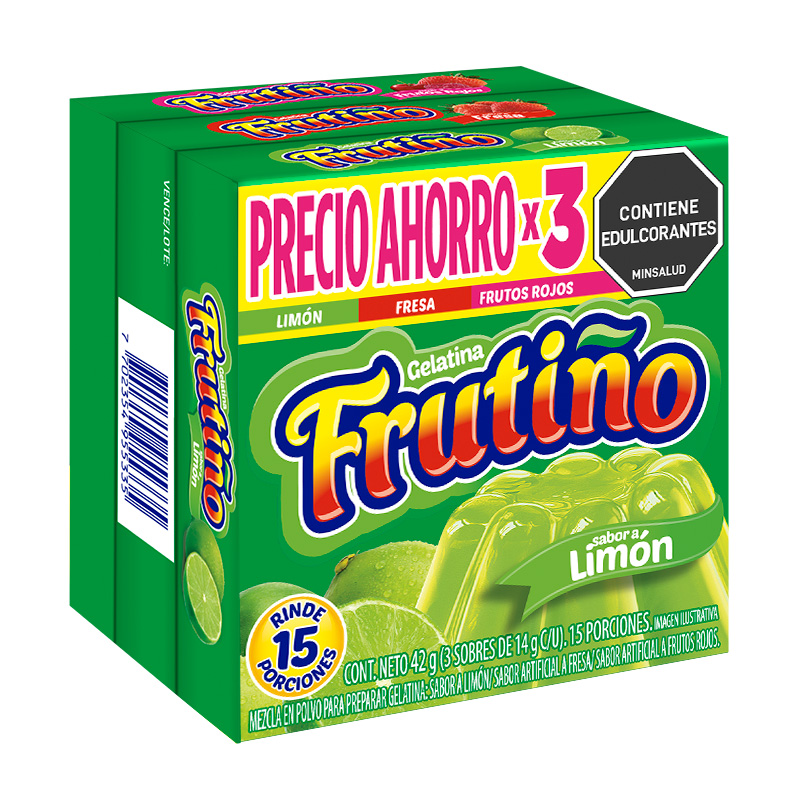 Gelatina Frutiño Limón Fresa Y  Frutos Rojos 3 Unidades 42Gr