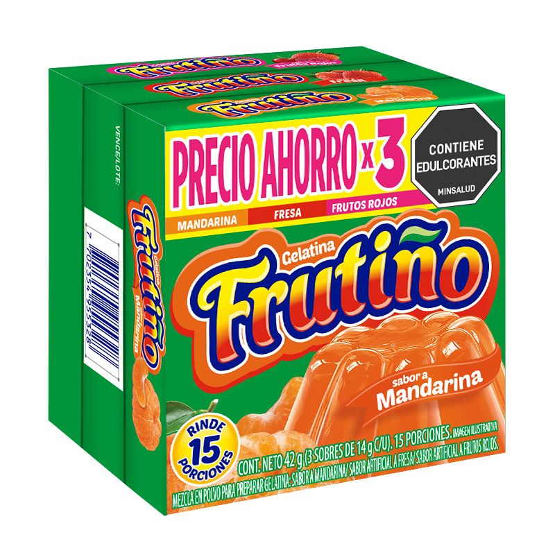 Gelatina Frutiño Mandarina Fresa Y  Frutos Rojos 3 Unidades 42Gr