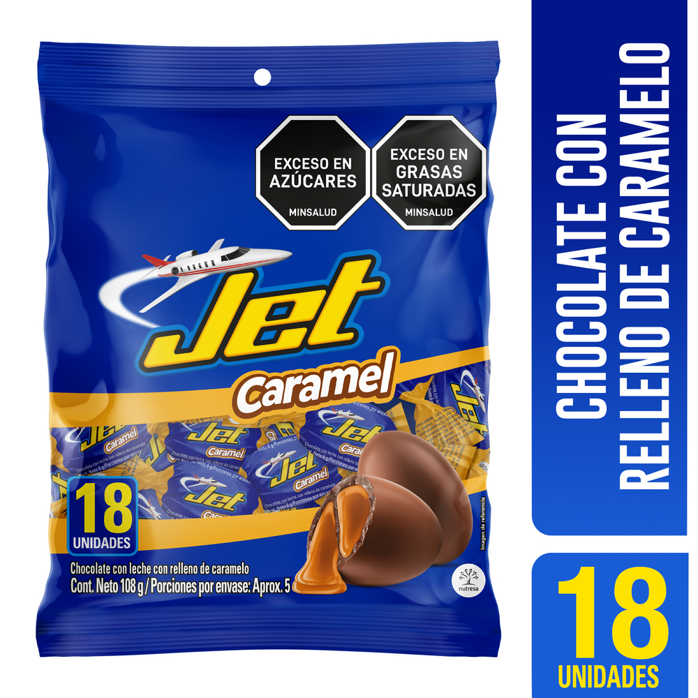 Chocolate Jet Relleno De Caramelo 18 Unidades 180Gr