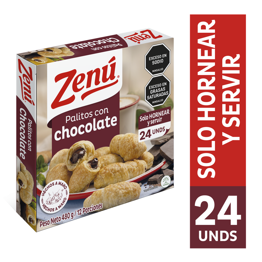 Palitos Con Chocolate Zenú Hornear 24 Unidades  480Gr