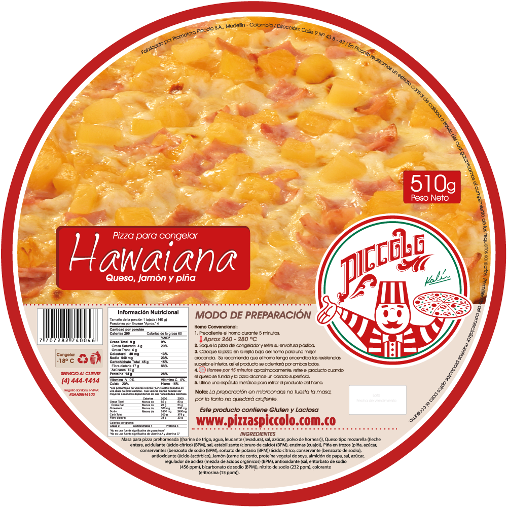 Pizza Piccolo Hawaina 510Gr