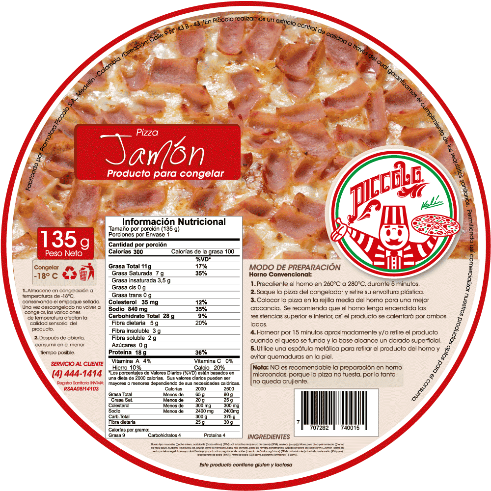 Pizza Piccolo Jamón 135Gr