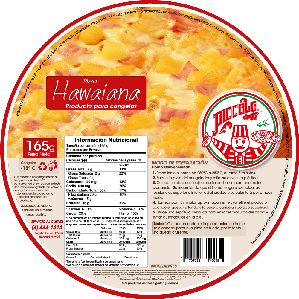 Pizza Piccolo Hawaina 165Gr