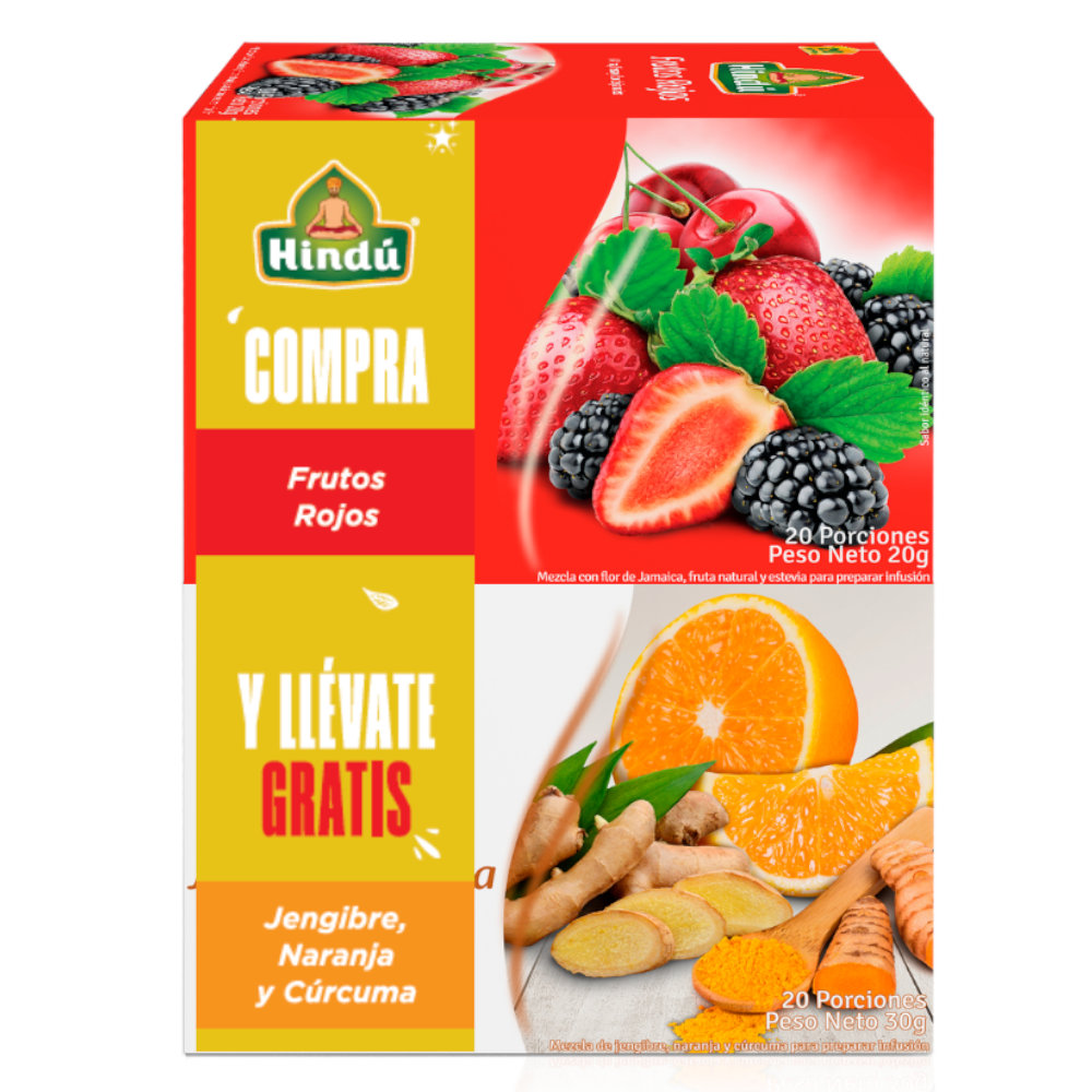 Infusión Hindú Frutos Rojos 20 Unidades 20Gr Gratis Infusion Jengibre Naranja Cúrcuma 20 Unidades 30Gr