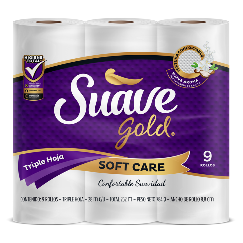 Papel Higienico Suave Gold Soft Care Triple Hoja 9 Unidades