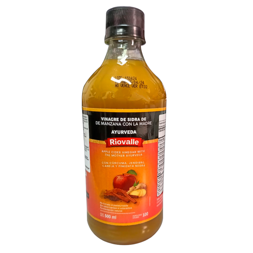 Vinagre De Sidra Manzana Riovalle Ayurveda Con Cúrcuma Jengibre Canela Y Pimienta 500Ml