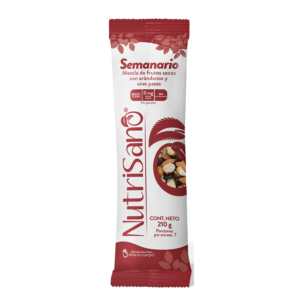 Mezcla De Frutos Secos Con Arándanos Y Uvas Pasas Nutrisano Semanario 210Gr
