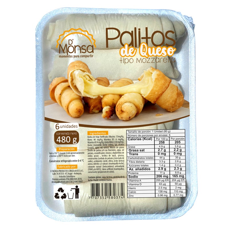 Palitos De Queso Tipo Mozzarella D'Monsa 6 Unidades 480Gr