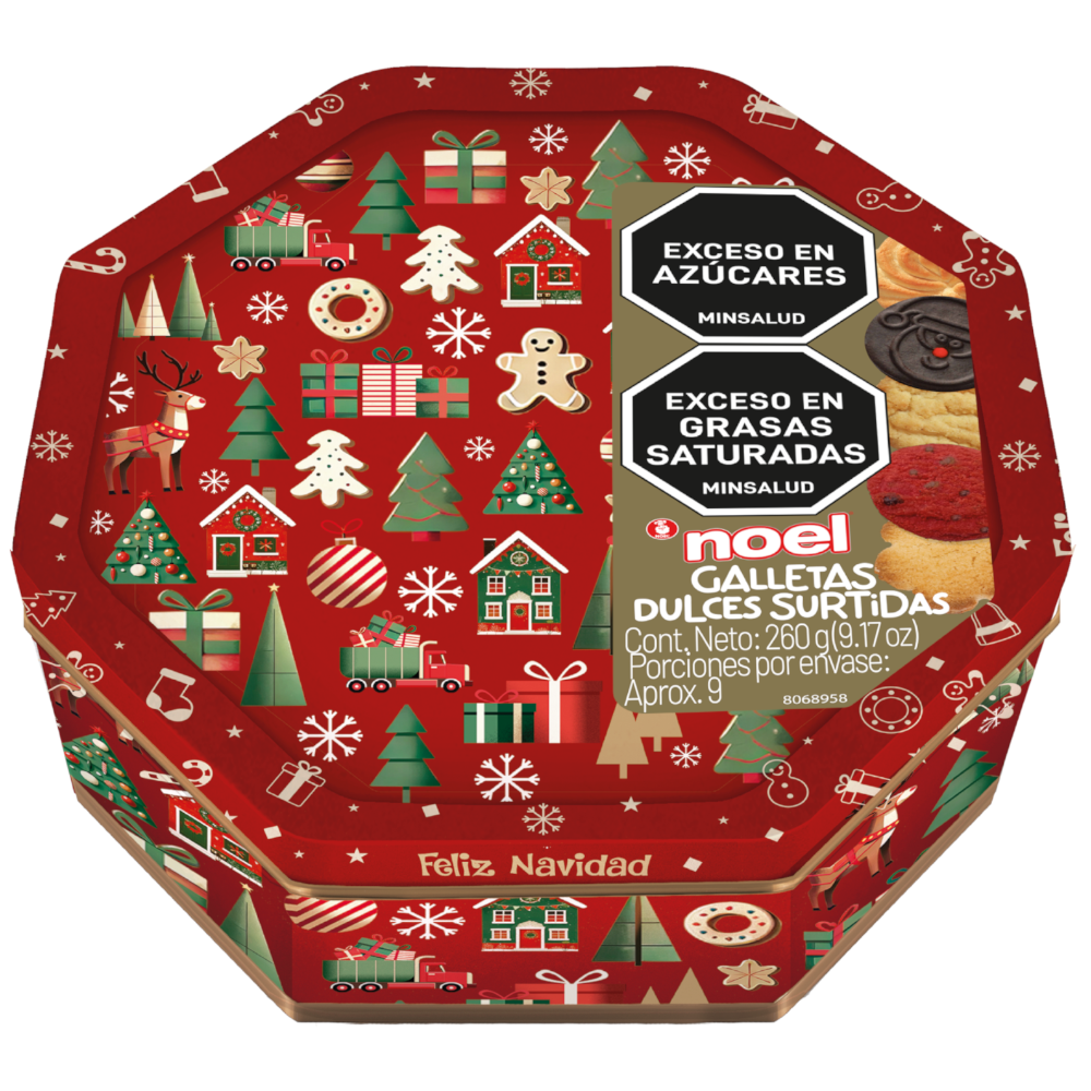 Galletas Noel Navidad Octagonal Lata  1 Unidad 260Gr