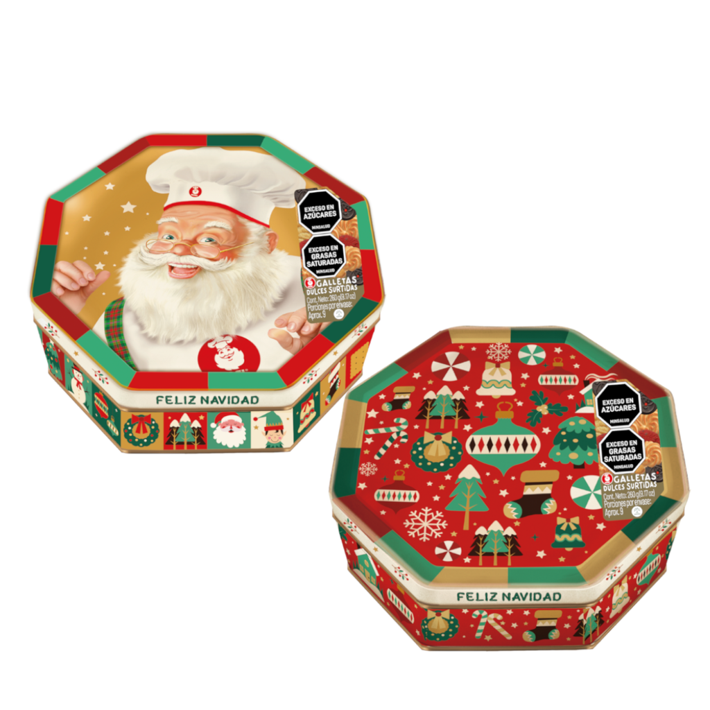 Galletas Noel Navidad Octagonal Lata  1 Unidad 260Gr
