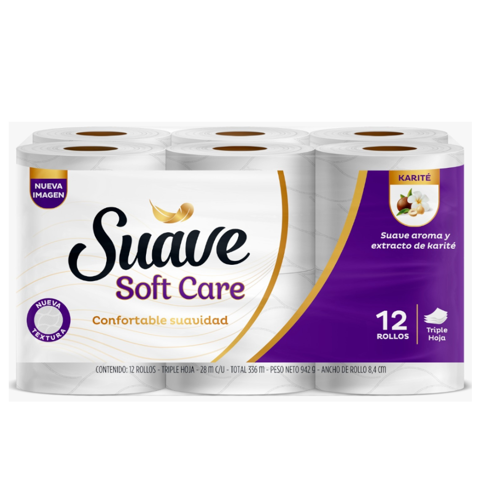 Papel Higienico Suave  Soft Care Con Extacto De Karité Triple Hoja 12 Unidades