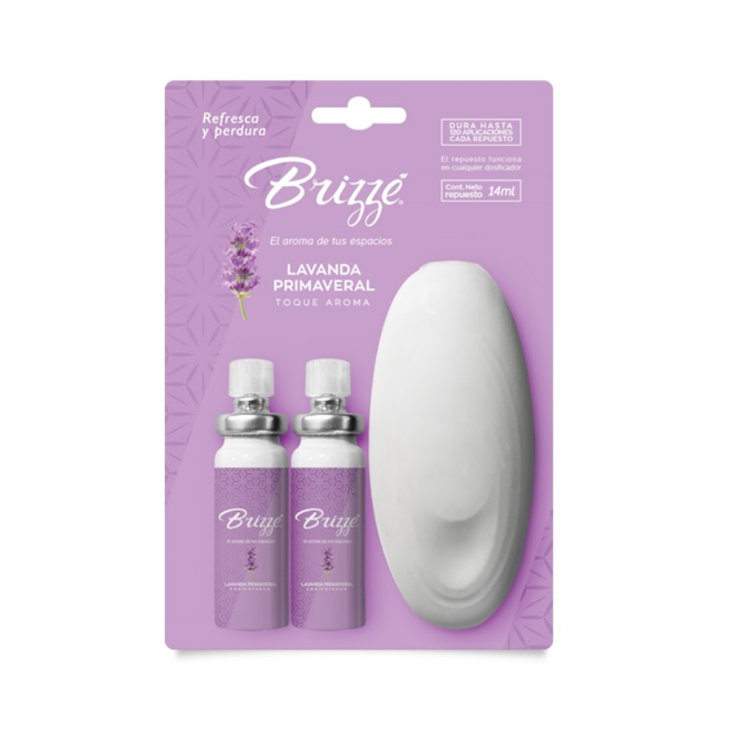 Ambientador Brizze  Lavanda Primaveral Repuesto 2 Unidades Gratis Dispensador