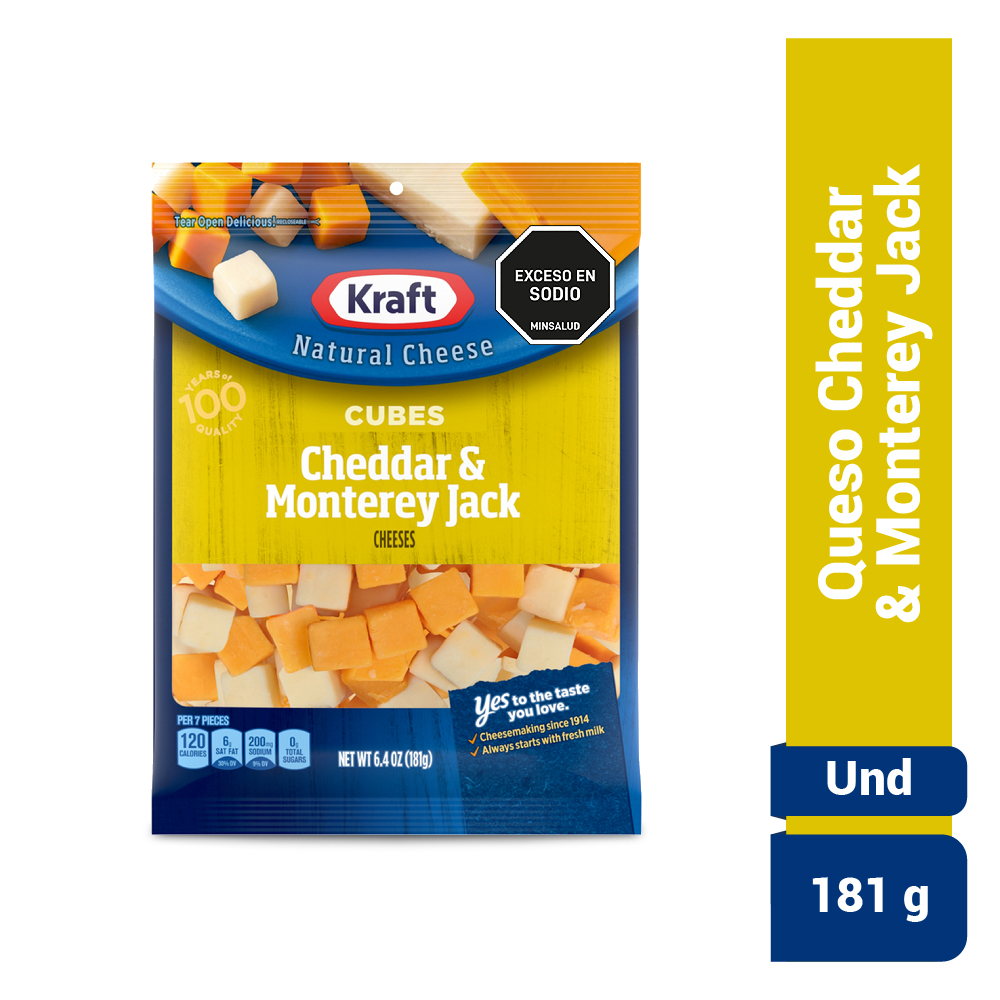 Queso Cheddar Y Monterey Jack Cubos Kraft 181Gr