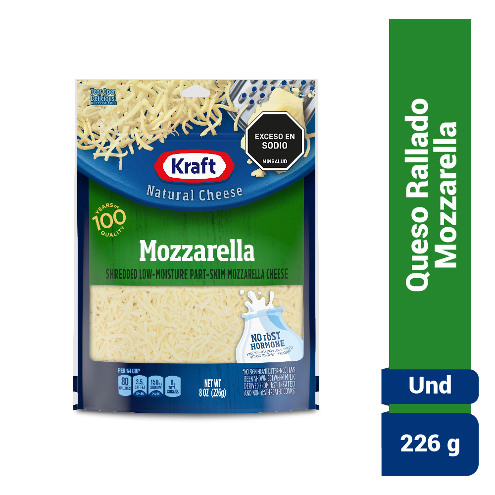 Queso Mozzarella Rallado Kraft Bolsa 226Gr