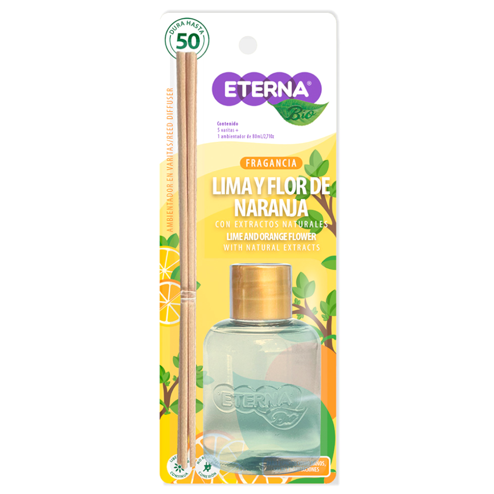 Ambientador Eterna Bio Lima Y Flor De Naranja Palitos 80Ml
