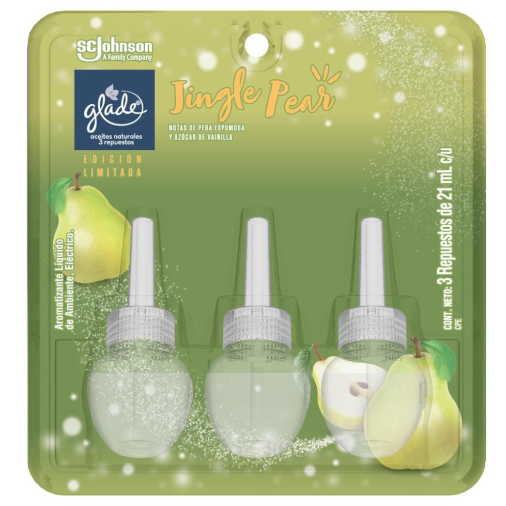 Ambientador Glade Jingle Pear Repuesto 3 Unidades 63Ml Edición Limitada