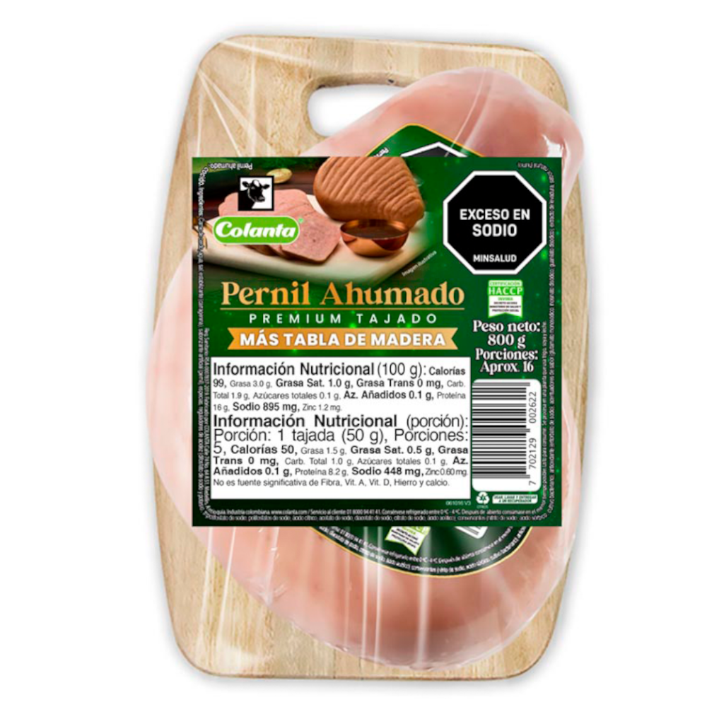 Pernil Ahumado Premium Tajado Colanta 800Gr + Tabla De Madera