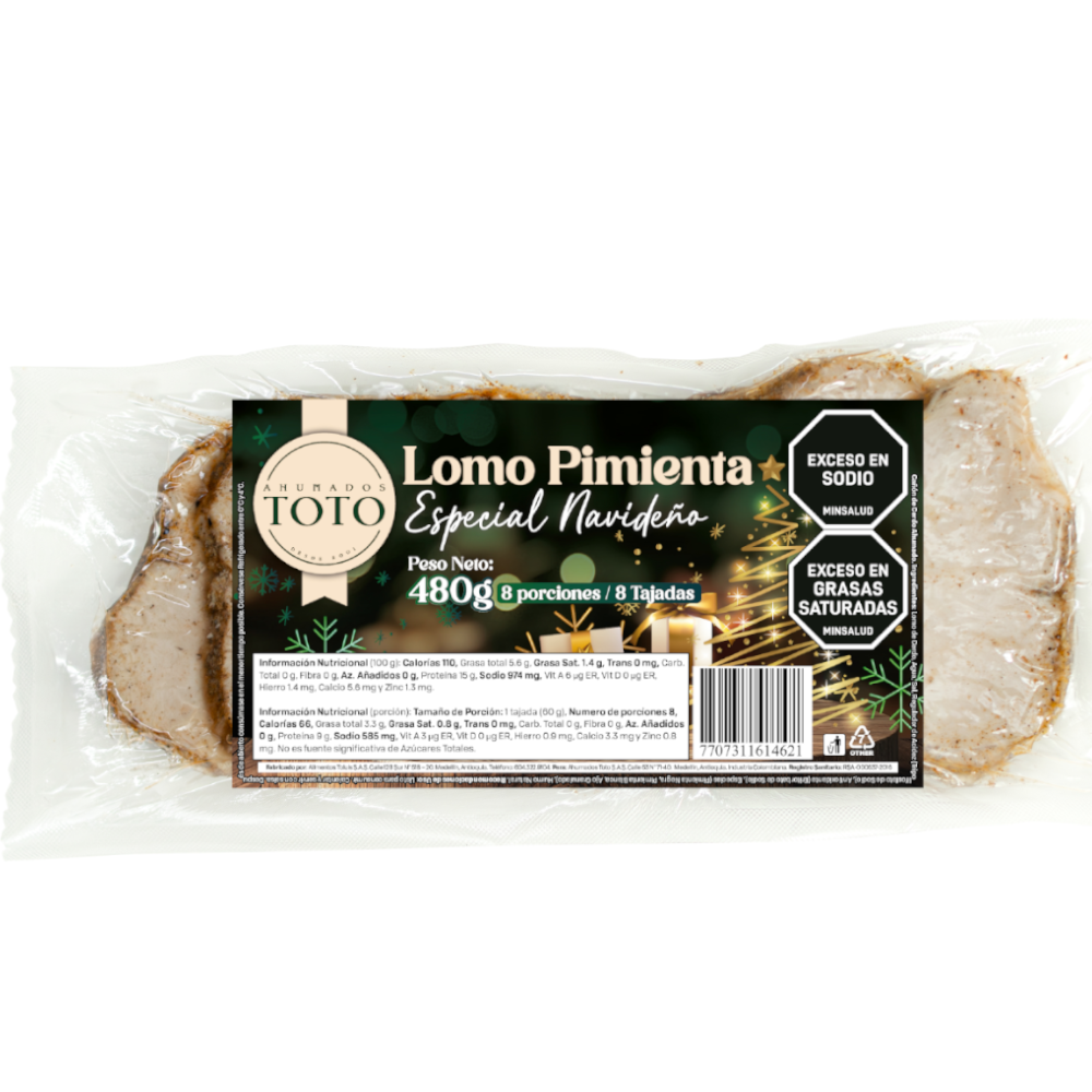 Lomo Pimienta Especial Navidad Ahumados Toto 8 Unidades 480Gr