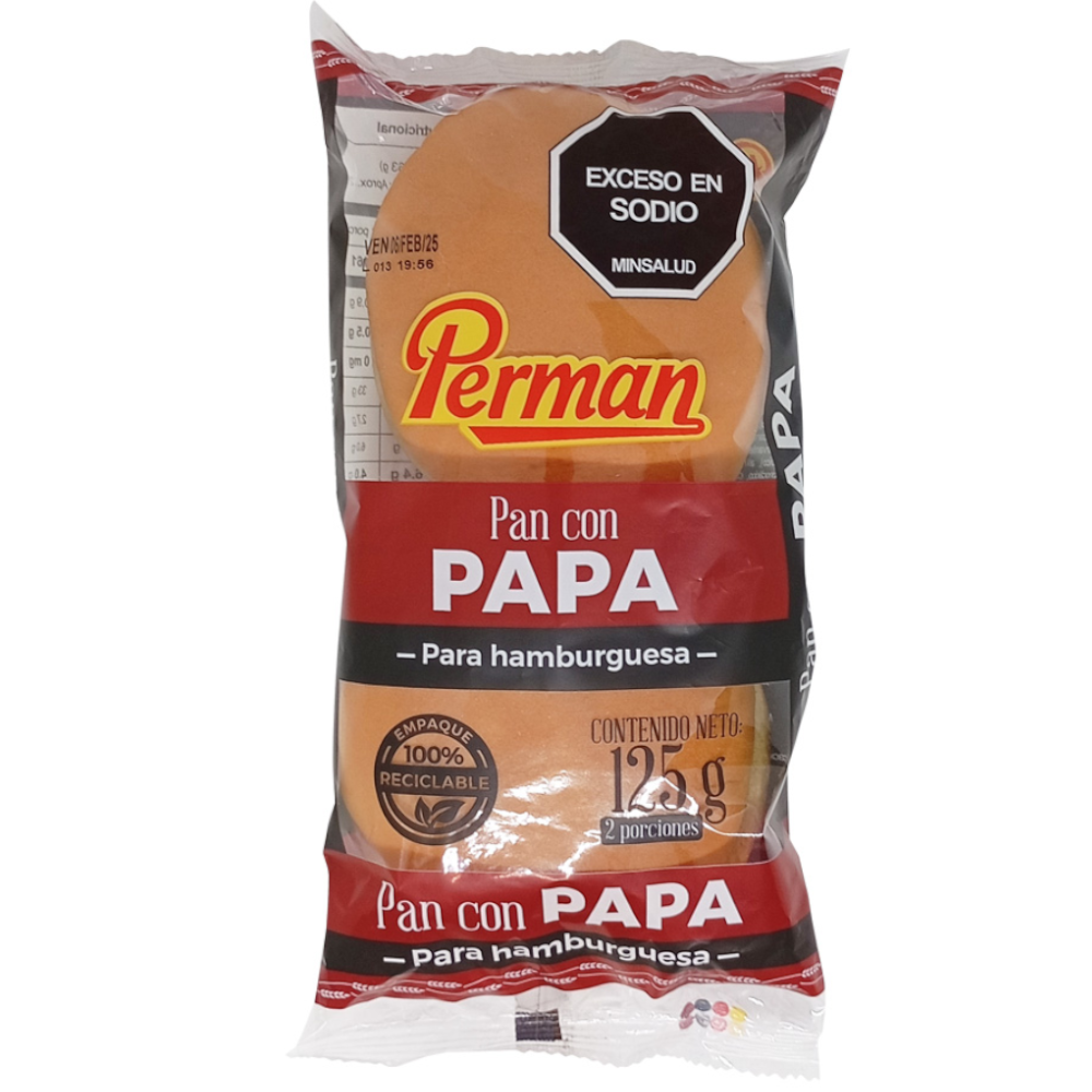 Pan Con Papa Para Hamburguesa Perman 2 Unidades 125Gr