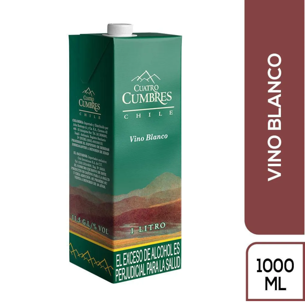 Vino Blanco Cuatro Cumbres Tetrapak 1000Ml