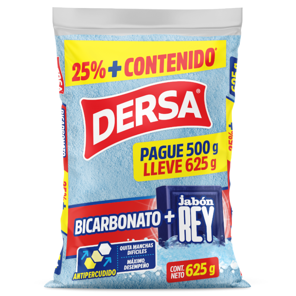 Detergente En Polvo Dersa Bicarbonato + Jabon Rey Pague 500Gr LLeve 625Gr