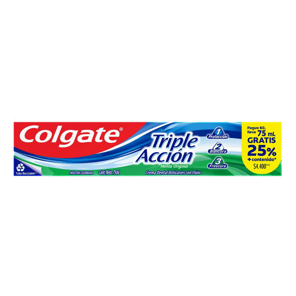 Crema Dental Colgate Triple Acción Pague 60Ml LLeve 75Ml