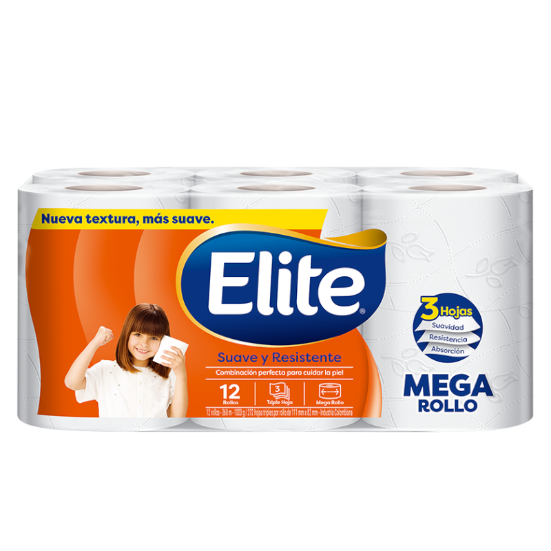 Papel Higiénico Elite Suave Resistente Triple Hoja 12 Rollos