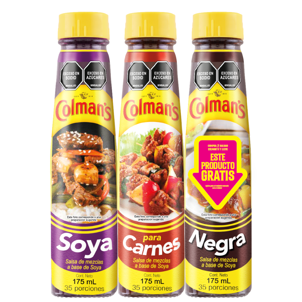 Salsa Soya Colmans 175Ml + Salsa Carnes 175Ml Gratis Salsa Negra 175Ml
