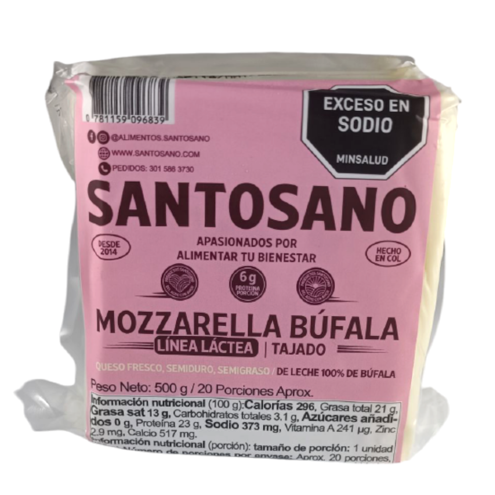 Queso Mozarella Búfala Tajado Santosano 500Gr
