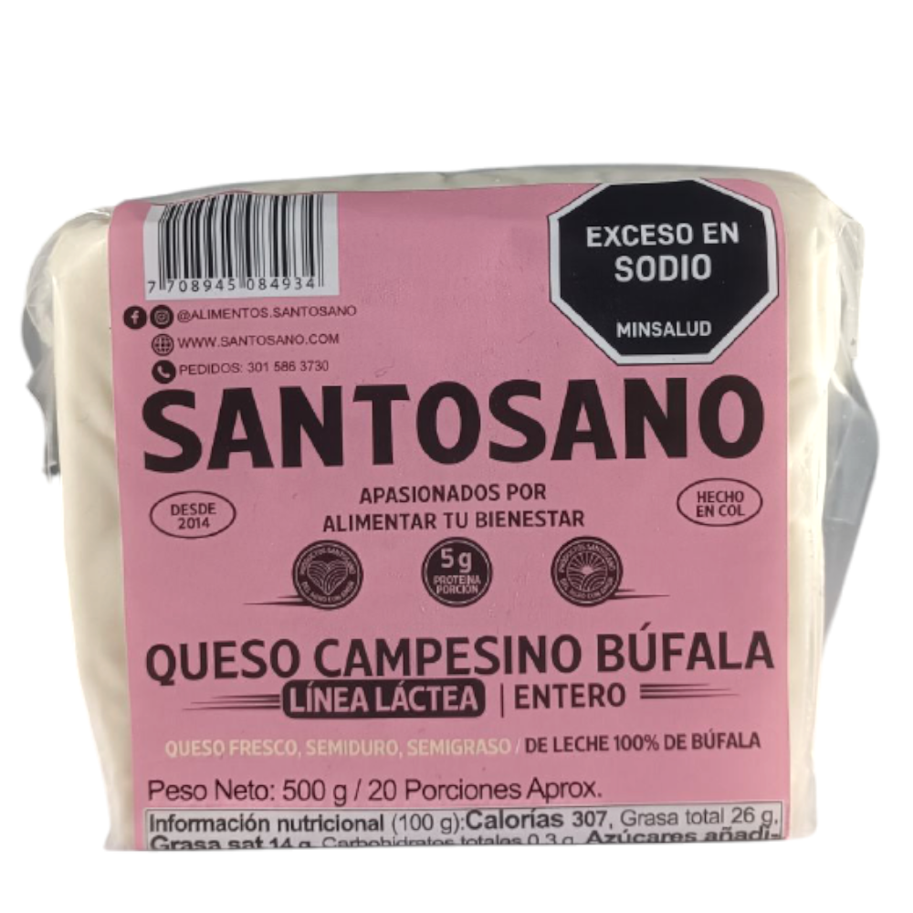 Queso Mozarella Búfala Entero Santosano 500Gr