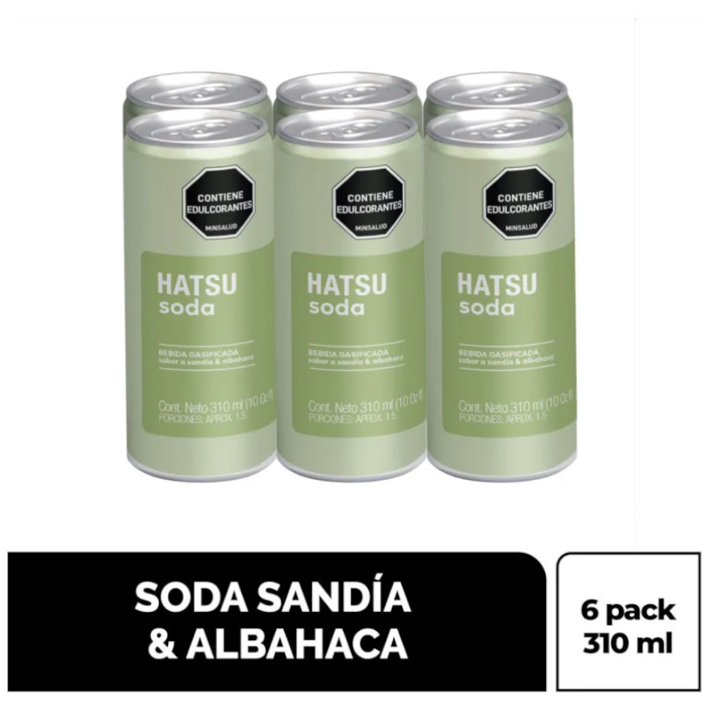 Soda Hatsu Sandía Y Albahaca Lata 6 Unidades 310Ml