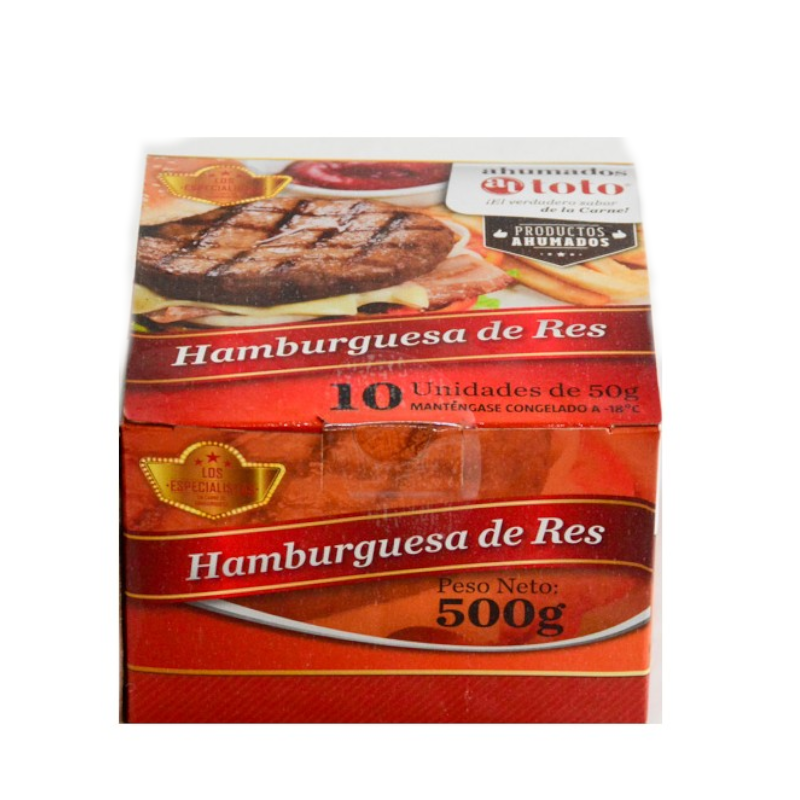 Carne De Hamburguesa De Res Ahumados Toto 500Gr