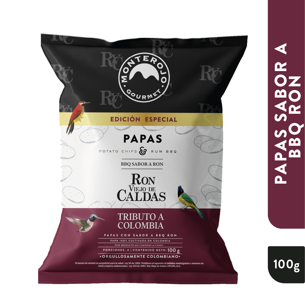 Papas BBQ Sabor Ron Viejo Caldas Monterojo Gourmet 100Gr