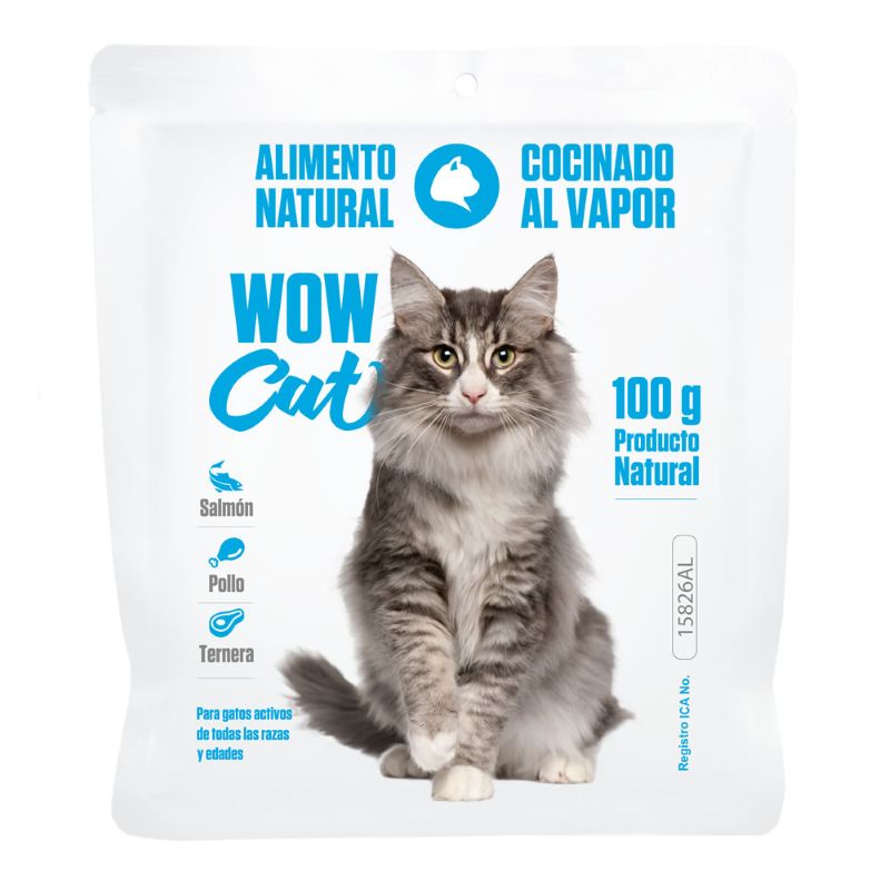 Alimento Para  Gatos Salmón Pollo Y Ternera Wow Cat 100Gr