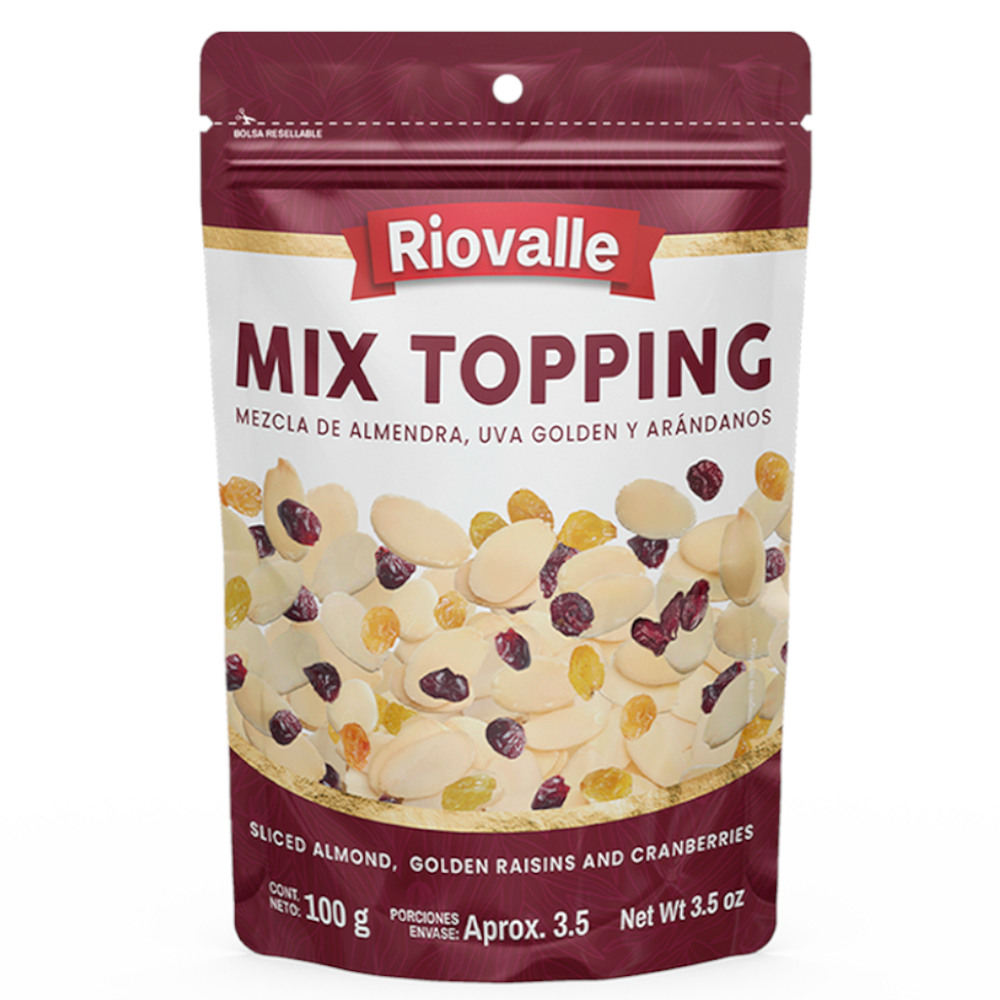 Mix Topping Riovalle Mezcla De Almendra Uva Golden Y Arándanos Bolsa 100Gr