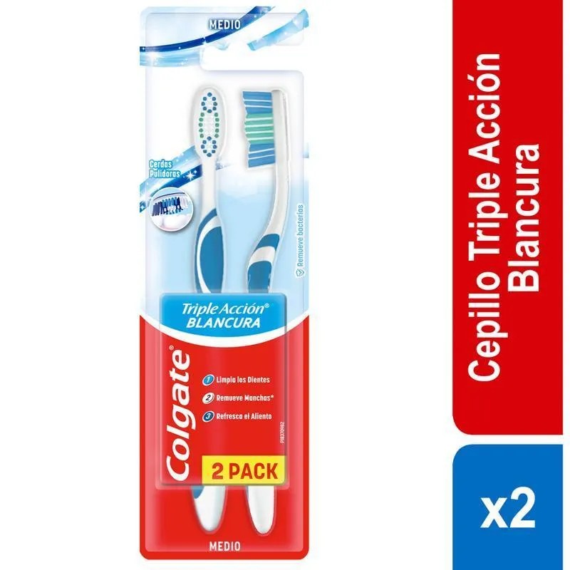 Cepillo Dental Colgate Triple Acción Blancura Medio 2 Unidades