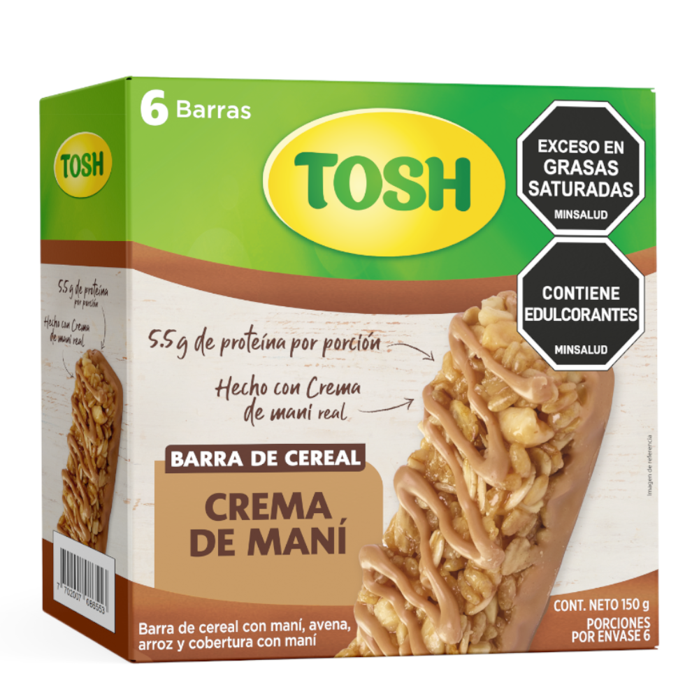 Cereal Barra Tosh Crema De Maní 6 Unidades 150Gr