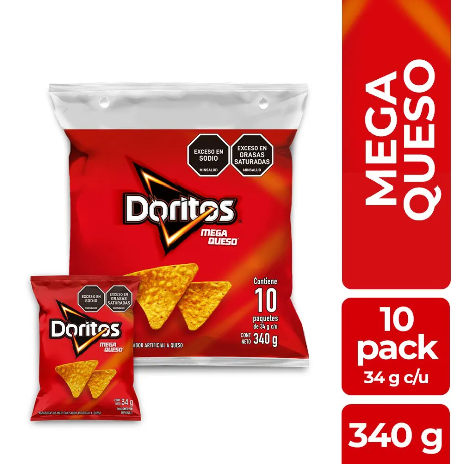 Doritos Mega Queso 10 Unidades 340Gr