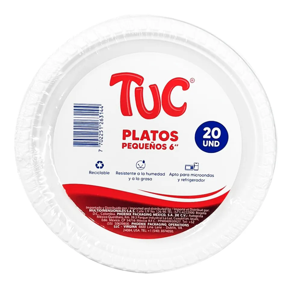 Plato Desechable Pequeño 6" Tuc 20 Unidades