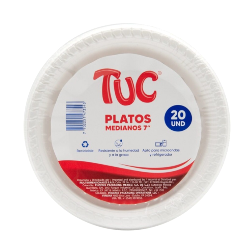 Plato Desechable Mediano 7" Tuc 20 Unidades